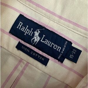 POLO Men’s Vintage Ecru with Pink Stripes Oxford Cloth Button Down Shirt - 15/33